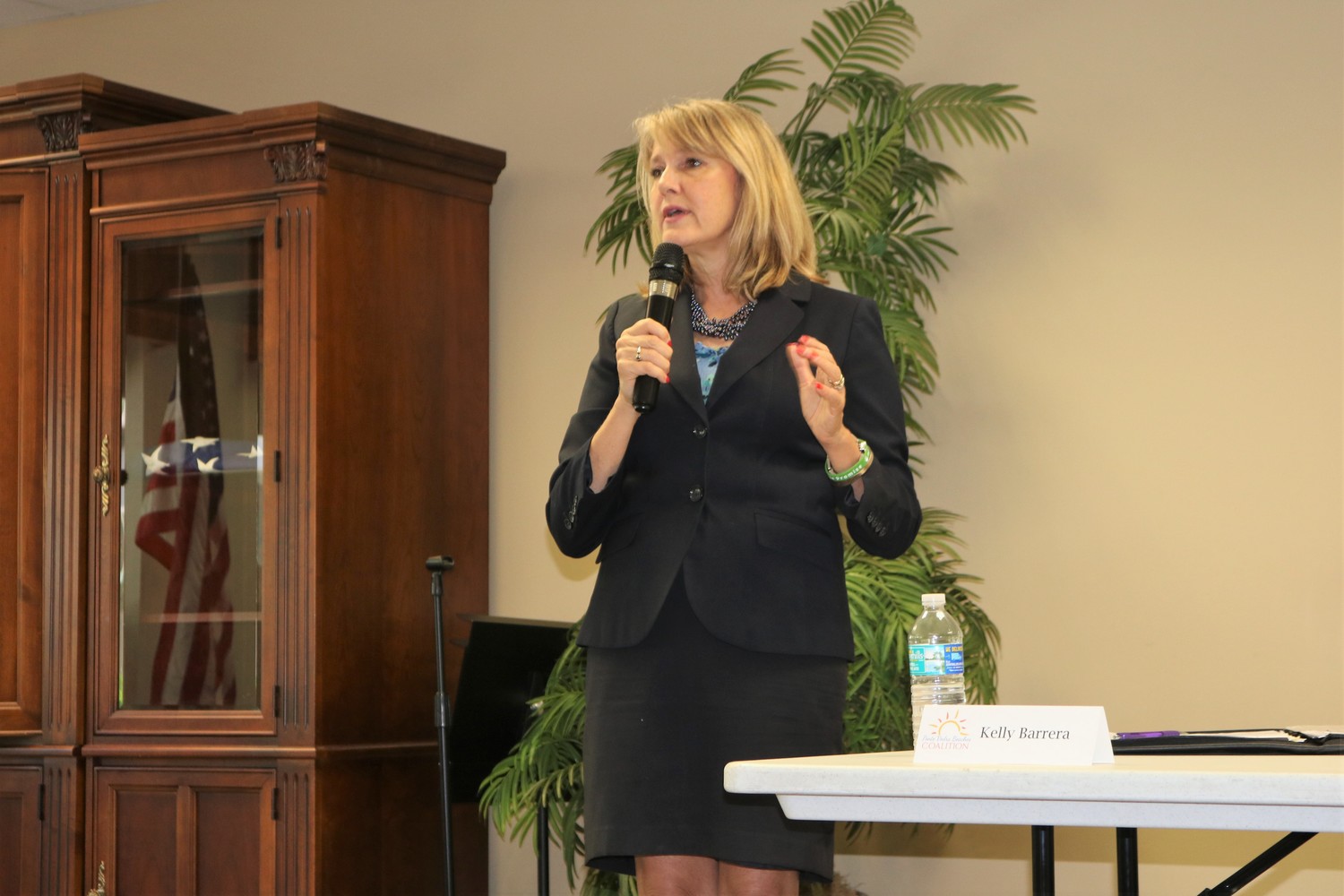 St. Johns County School Board District 4 Representative Kelly Barrera shares her platform at a June 25 candidate forum hosted by the Ponte Vedra Beaches Coalition.